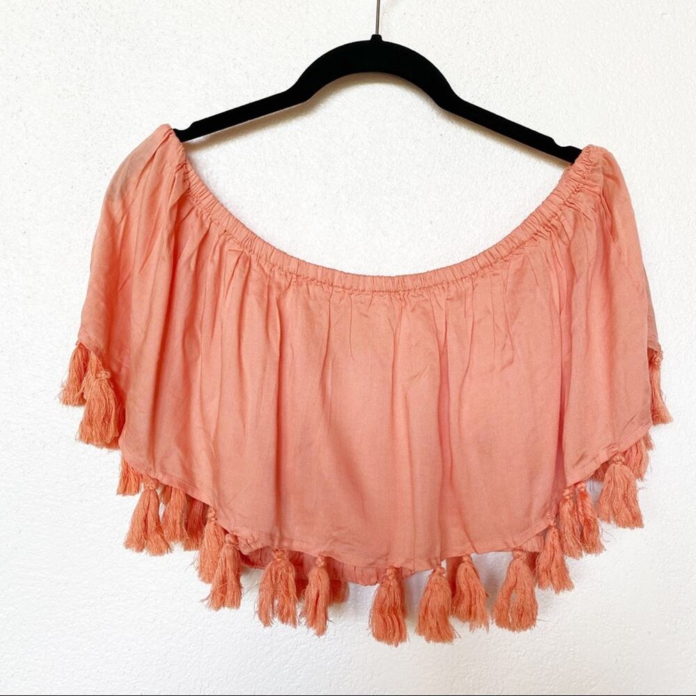 ASOS Swim Tassel Off the Shoulder Peach Crop Top Size 8